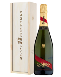 Mumm Cordon Rouge Champagne Single Bottle Christmas Gift In Wooden Box