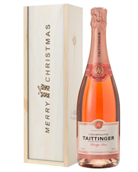 Taittinger Rose Champagne Single Bottle Christmas Gift In Wooden Box